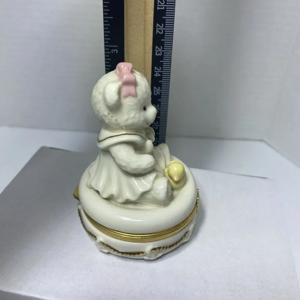 Vintage Teddy Bear Angel Sitting Sailor Girl Porcelain Hinged Trinket Box Lenox